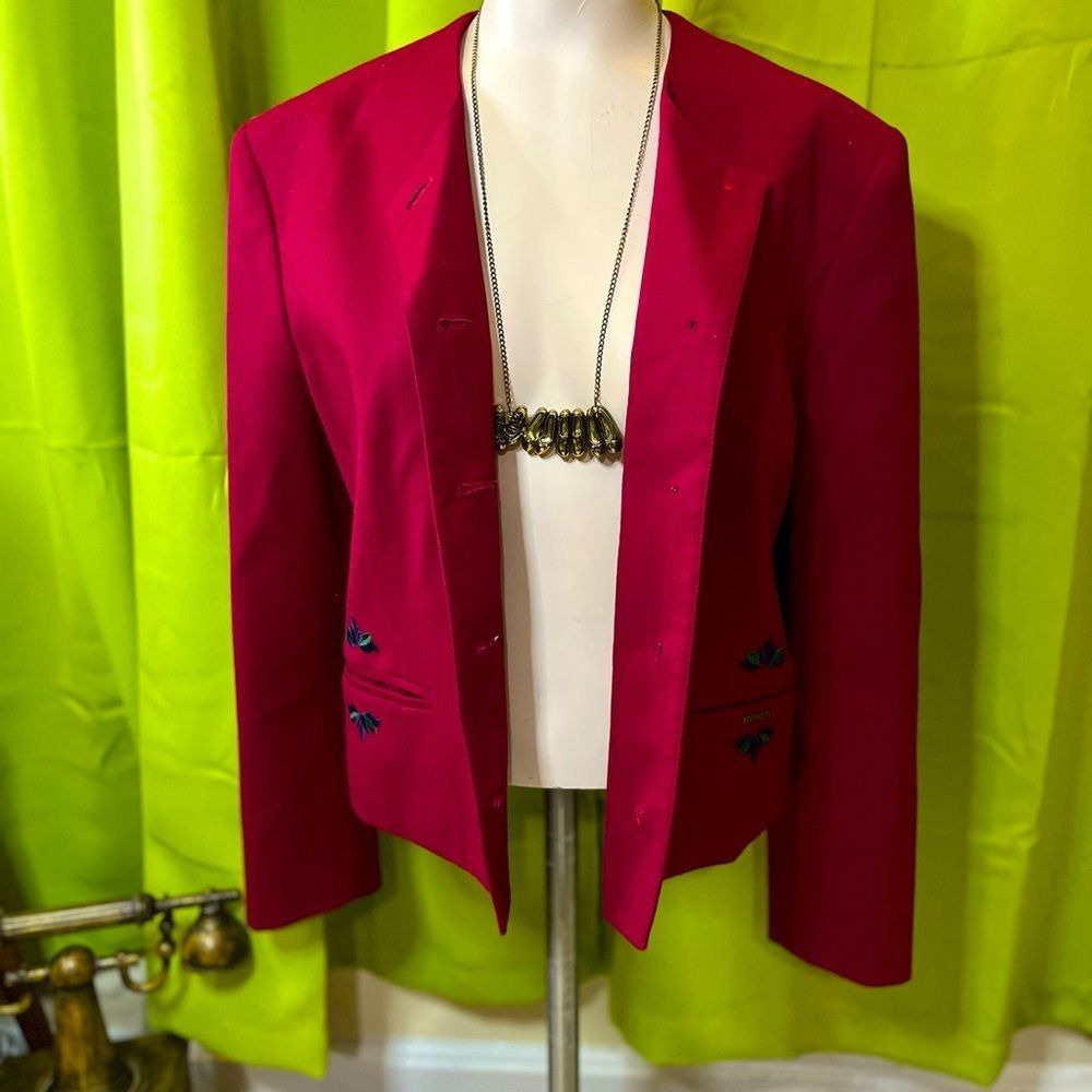 VINTAGE GEIGER  BLAZER teacher 80s RARE FIND red shoulder pads  size 36